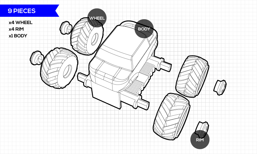 mini monster truck 3d print diagram toy vehicle spring
