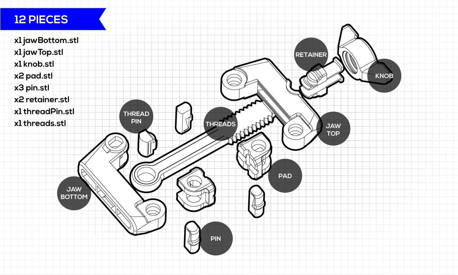 twistlock clamp 3d print free parts diagram exploded